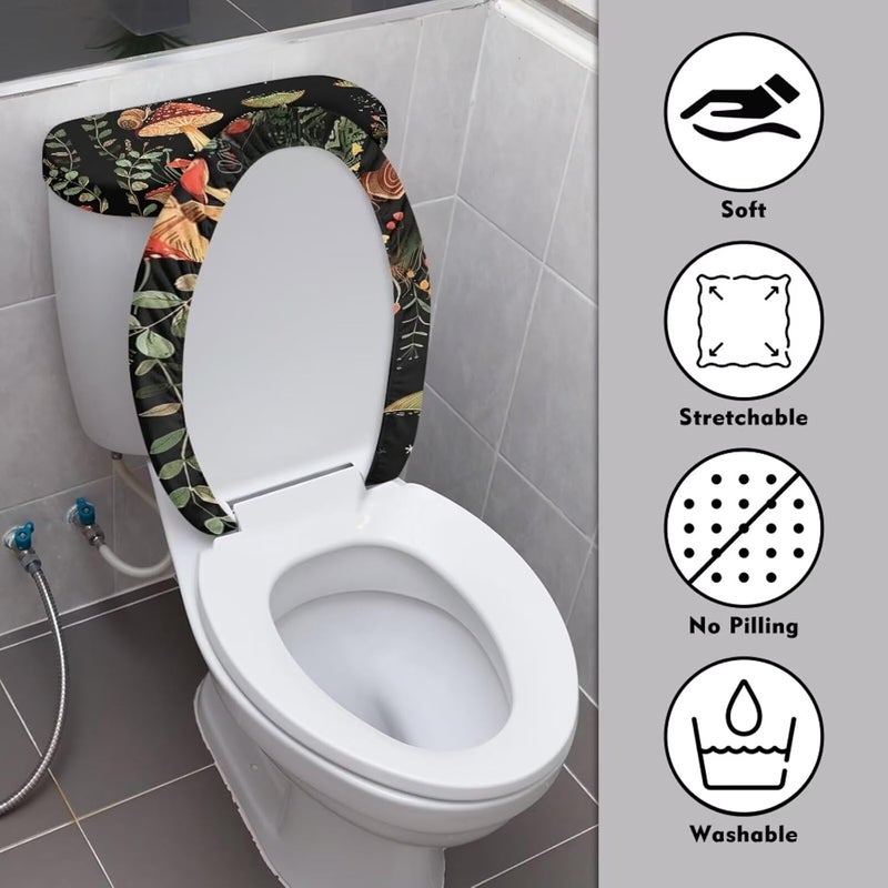 Flashideas Mushroom Toilet Lid Cover and Toilet Tank Cover 2Pcs Toilet Seat Cover and Tank Lid Covers Stretch Toilet Covers Set for Bathroom Fits Most Toilet Tanks & Lids - Image 3